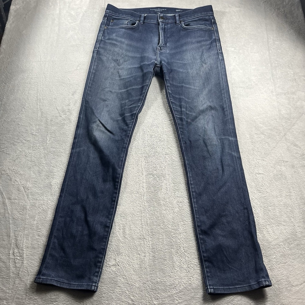 Banana Republic Travelers Jeans Navy Blue Denim Mens 33x31* Pants Slim Fit